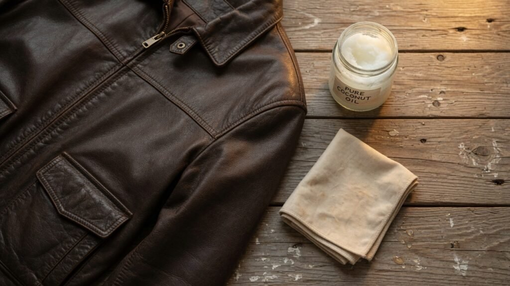 coconut oil and leather fibers