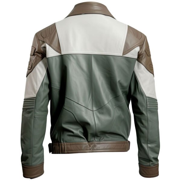 Men's Brown & Army Green Genuine Sheepskin Leather Jacket – Café Racer Shirt Collar Biker Jacket back