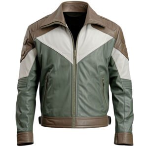 Men's Brown & Army Green Genuine Sheepskin Leather Jacket – Café Racer Shirt Collar Biker Jacket front