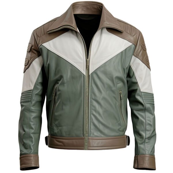 Men's Brown & Army Green Genuine Sheepskin Leather Jacket – Café Racer Shirt Collar Biker Jacket front