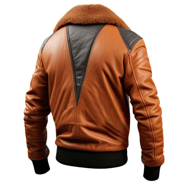 Men’s Clay Brown A2 Aviator Sheepskin Leather Bomber Jacket with Sherpa Collar back