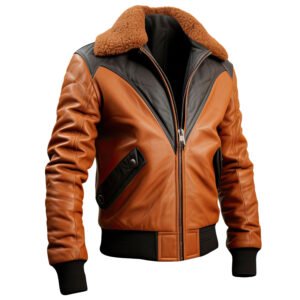 Men’s Clay Brown A2 Aviator Sheepskin Leather Bomber Jacket with Sherpa Collar front