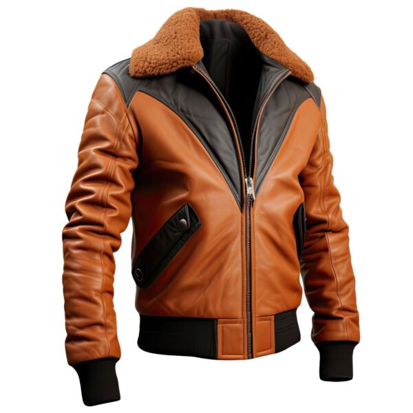Men’s Clay Brown A2 Aviator Sheepskin Leather Bomber Jacket with Sherpa Collar front