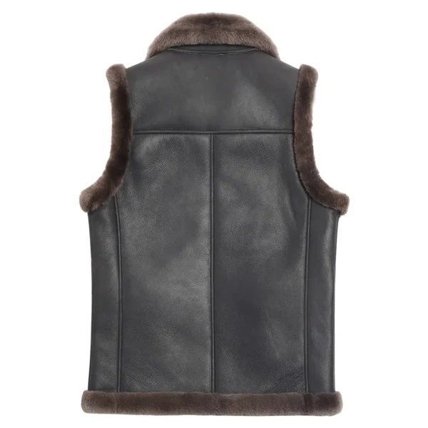 Men’s Coffee Brown Sheepskin Leather Vest with Faux Shearling Lining back