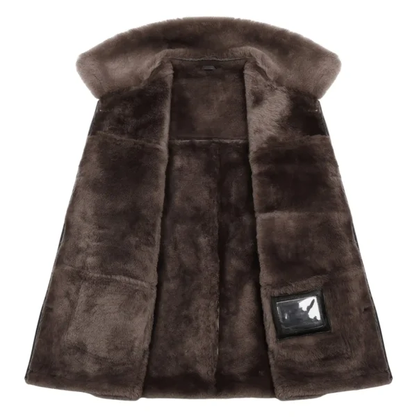 Men’s Coffee Brown Sheepskin Leather Vest with Faux Shearling Lining inner fur