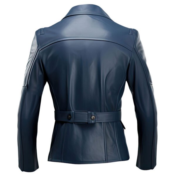 Men’s Dark Blue Genuine Sheepskin Leather Blazer with Shirt Collar back