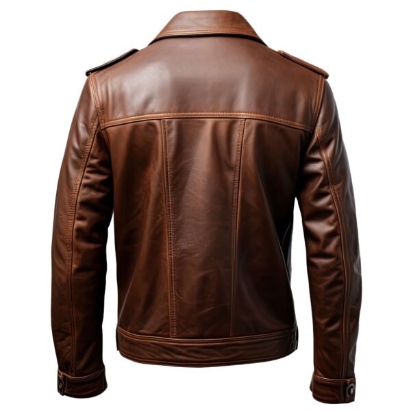 Men's Dark Brown Genuine Sheepskin Trucker Leather Jacket – Shirt Collar, Zip-Up, Lightweight Winter Outerwear back