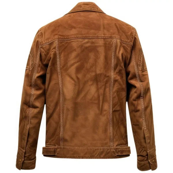 Men's Distressed Grey & Brown Genuine Sheepskin Biker Leather Jacket – Quilted Shoulders, Hooded, Zip-Up back