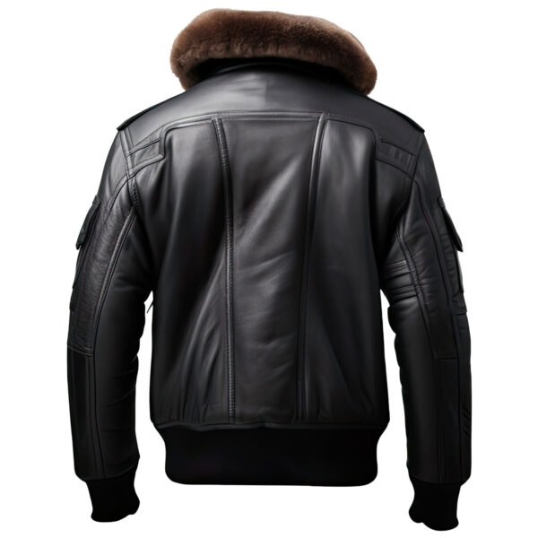 Men's Genuine Sheepskin Aviator Bomber Jacket with Sherpa Faux Fur Collar back