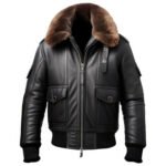 Men's Genuine Sheepskin Aviator Bomber Jacket with Sherpa Faux Fur Collar front