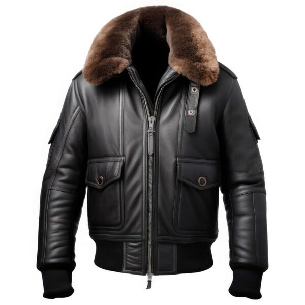 Men's Genuine Sheepskin Aviator Bomber Jacket with Sherpa Faux Fur Collar front