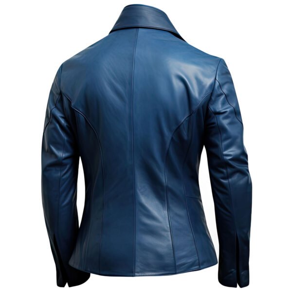Men’s Indigo Blue Genuine Sheepskin Leather Blazer Jacket back