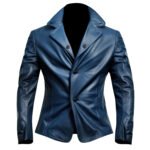 Men’s Indigo Blue Genuine Sheepskin Leather Blazer Jacket front