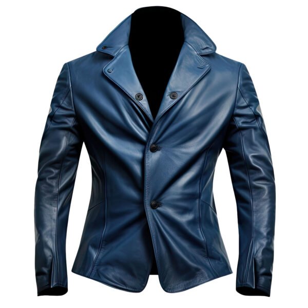 Men’s Indigo Blue Genuine Sheepskin Leather Blazer Jacket front