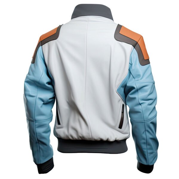 Men’s Sky Blue & Light Grey Sheepskin Moto Aviator Leather Jacket back