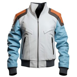 Men’s Sky Blue & Light Grey Sheepskin Moto Aviator Leather Jacket front