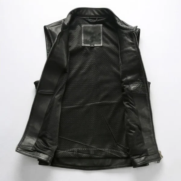 Men’s Black Genuine Cowhide Leather Biker Vest, Quilted Slim-Fit Sleeveless Motorcycle Waistcoat inner